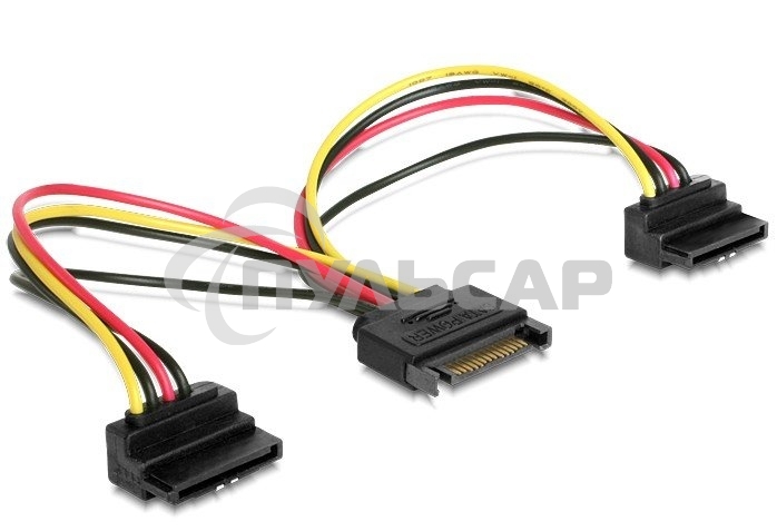 Кабель Gembird/CablexpertКабель питания SATA, 15см, 15pin (M)/2x15pin(F) на 2 SATA устройства, угловой разъем (CC-SATAM2F-02)