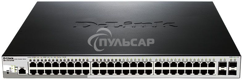 Коммутатор D-Link DGS-1210-52P/ME/B1A, L2 Managed Switch with 48 10/100/1000Base-T ports and 4 1000Base-X SFP ports (8 PoE ports 802.3af/802.3at (30 W), 16 PoE ports 802.3af (15,4 W), PoE Budget 193 W). 16K Mac
