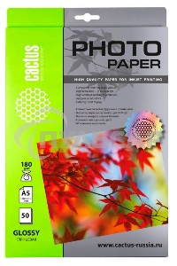 Фотобумага Cactus CS-GA518050 A5/180г/м2/50л./белый глянцевое для струйной печати