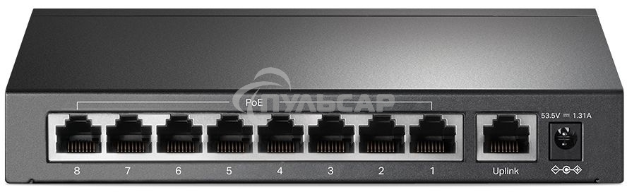 Коммутатор 9-port 10/100Mbps unmanaged switch with 8 PoE+ ports, compliant with 802.3af/at PoE, 65W PoE budget, support 250m Extend Mode, Priority mode and Isolation mode, desktop mount, plug and play.