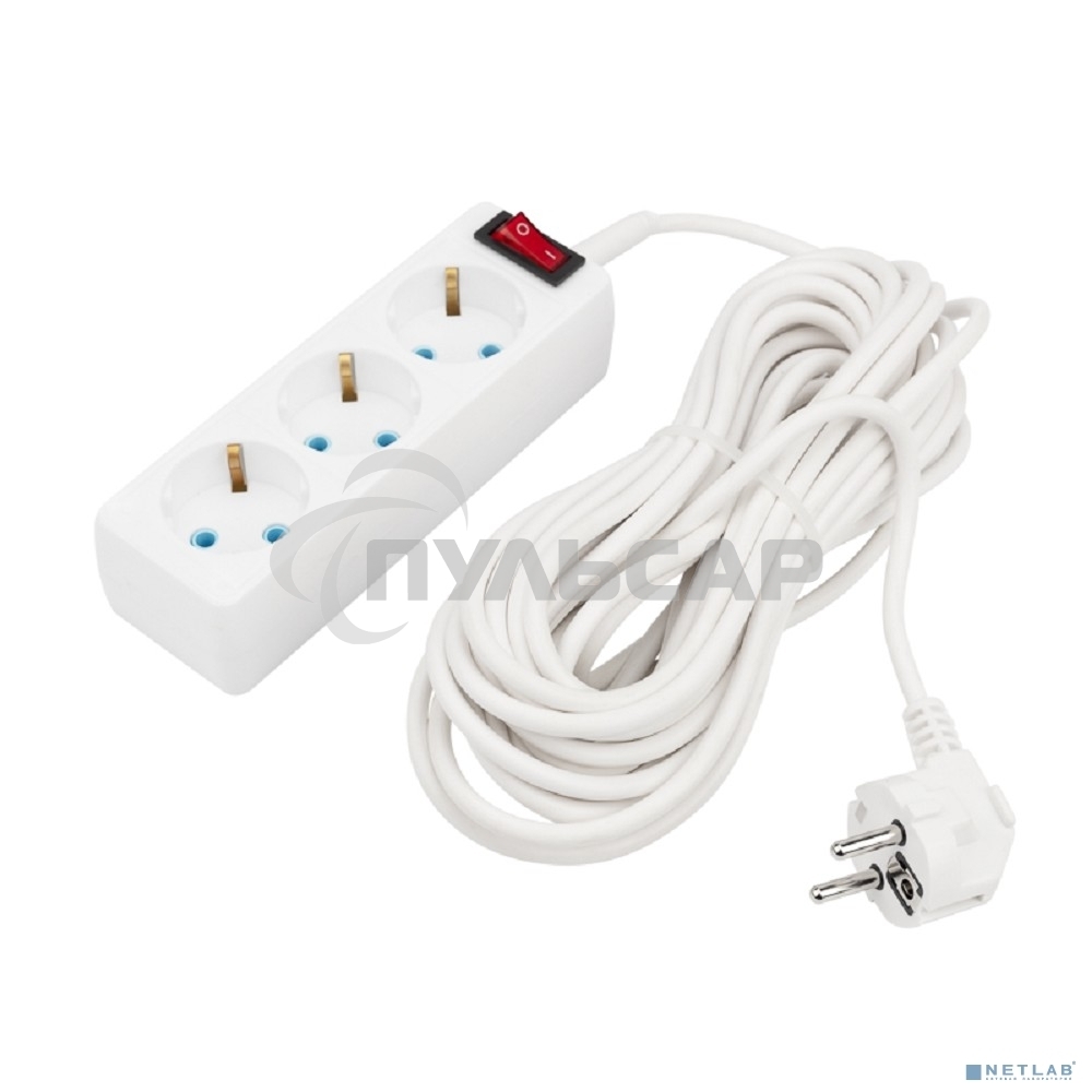 Удлинитель PROconnect 3 гнезда, 10 м, 3х0.75 мм², с/з, с кнопкой, белый