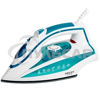 Утюг Delta LUX DL-352 бирюзовый (бирюзовый 2200 Вт, подошва с керамическим покрытием, сухое глажение, разбрызгивание воды, отпаривание, антинакипь, антикапля, паровой удар, самоочистка, вертикальное отпаривание, свет. индикатор,терморегулятор, мерный стак