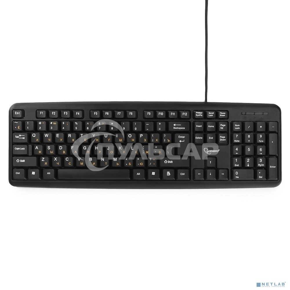 Клавиатура проводная Gembird KB-8320U-Ru_Lat-BL, черный, USB, кнопка переключения RU/LAT,104 клавиши
