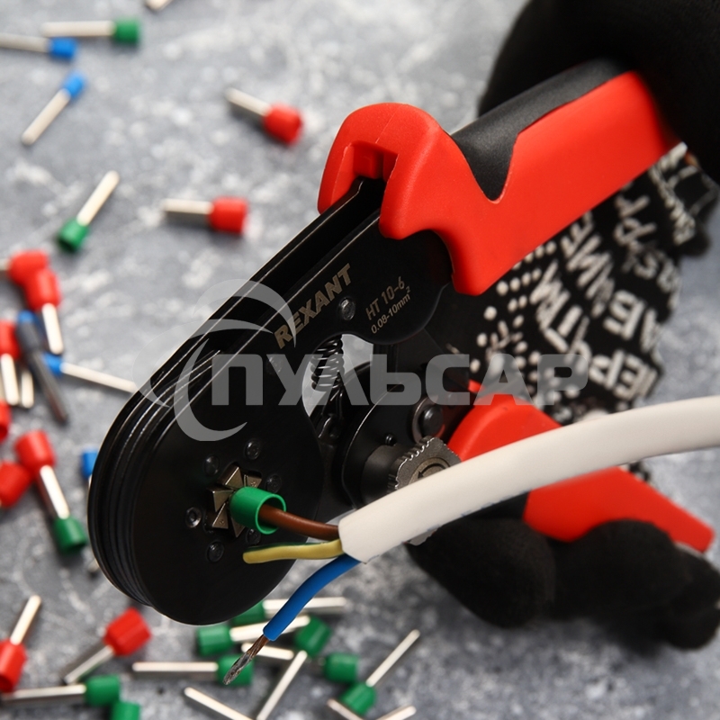Кримпер HT 10-6 для обжима штыревых наконечников 0.08-10.0 мм  с регулятором прижимного усилия 12-3210-1 Rexant