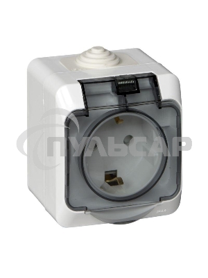Розетка 1-м ОП Этюд 16А с защ. крышкой защ. шторки с заземл. IP44 белый  SchE PA16-044B