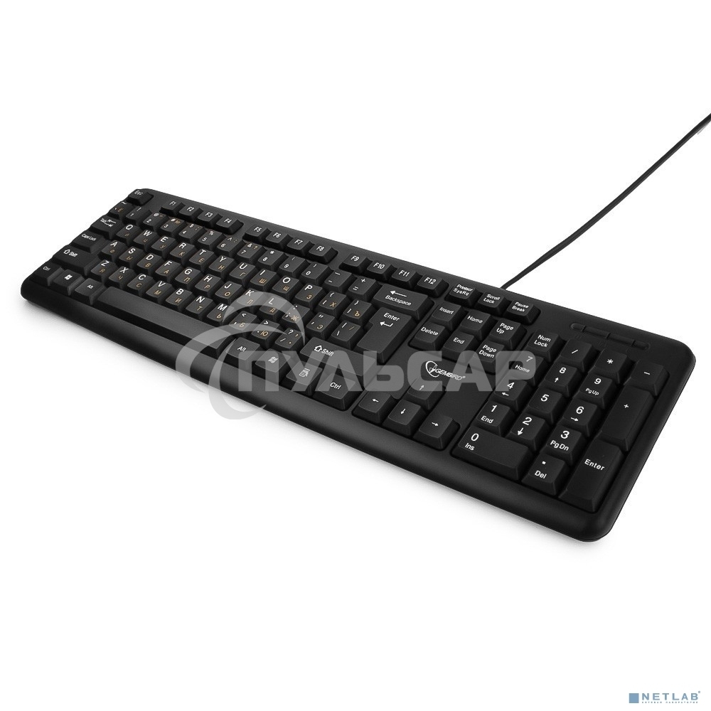Клавиатура проводная Gembird KB-8320U-Ru_Lat-BL, черный, USB, кнопка переключения RU/LAT,104 клавиши