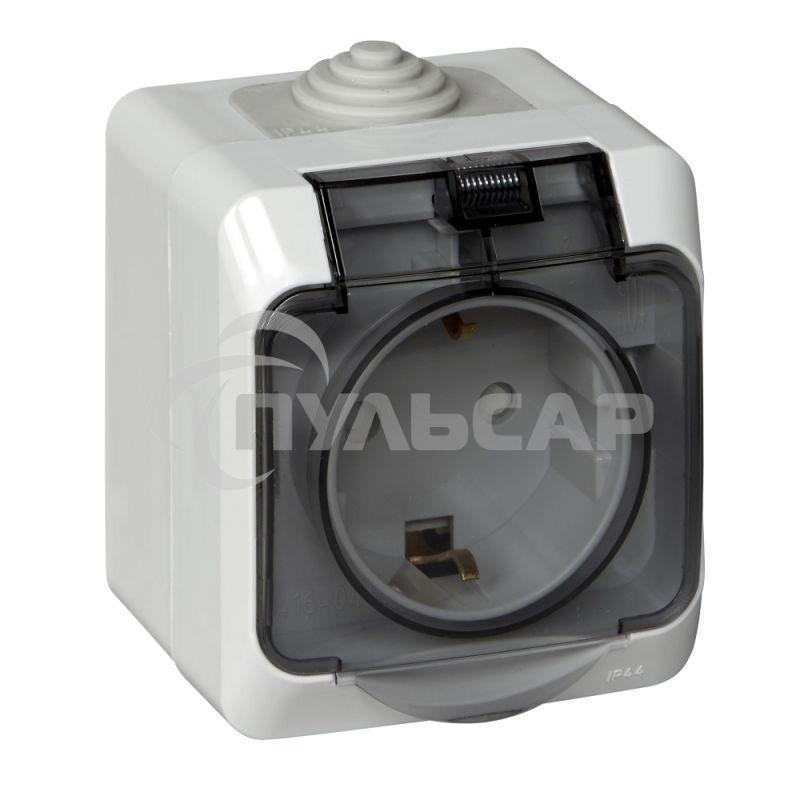 Розетка с заземлением со шторками 16А 250B, СЕРЫЙ, Россия ЭТЮД IP44 O/У
