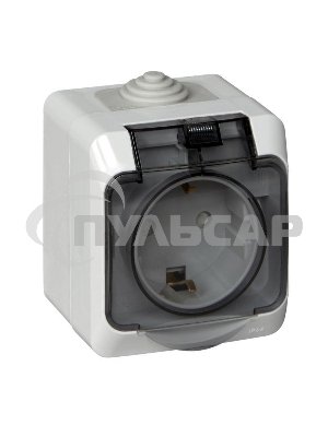 Розетка с заземлением со шторками 16А 250B, СЕРЫЙ, Россия ЭТЮД IP44 O/У