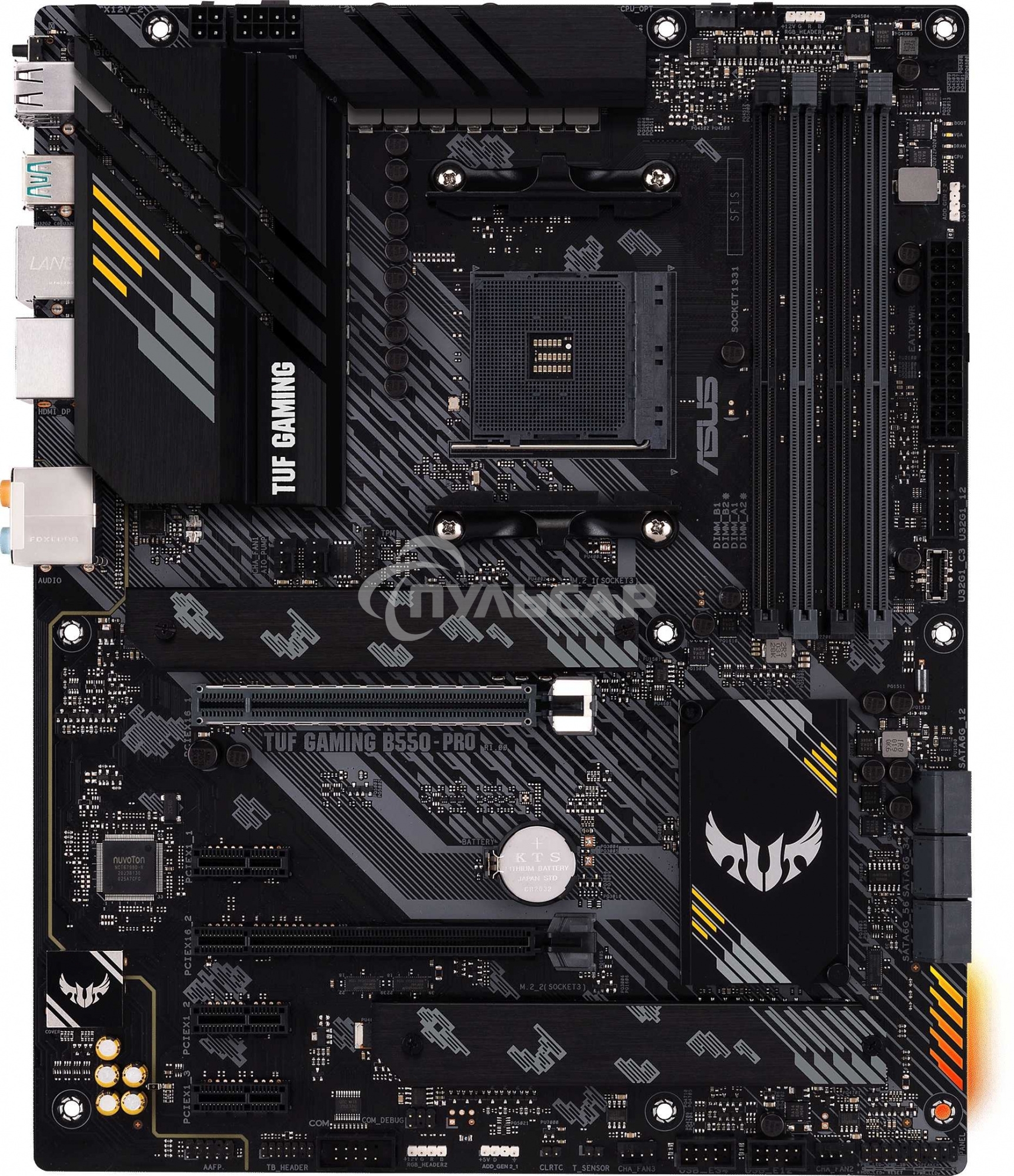 Материнская плата ASUS TUF GAMING B550-PRO, AM4, AMD B550, 4xDDR4, 6xSATA, 2xM.2, 1xPCIe 4.0 x16, 1xPCIe 3.0 x16, 3xPCIe x1, 1xHDMI, 1xDP, 1x 2.5Gb LAN, 4xUSB 2.0, 2xUSB 3.2 Gen 1, 1xUSB 3.2 Gen 2, 1xUSB-C 3.2 Gen 2, 5x3.5 мм, 7.1, ATX