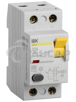 Выключатель дифференциального тока (УЗО) 2п 32А 30мА тип AC ВД1-63 ИЭК MDV10-2-032-030