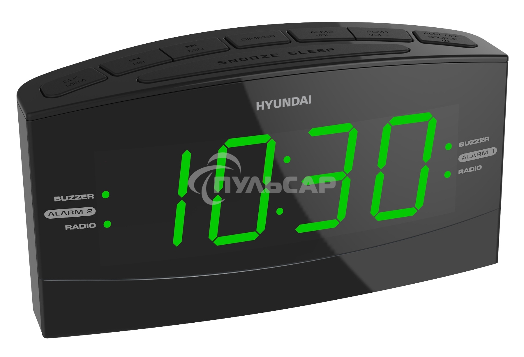 Радиобудильник Hyundai H-RCL238 черный LCD подсв:зеленая часы:цифровые FM