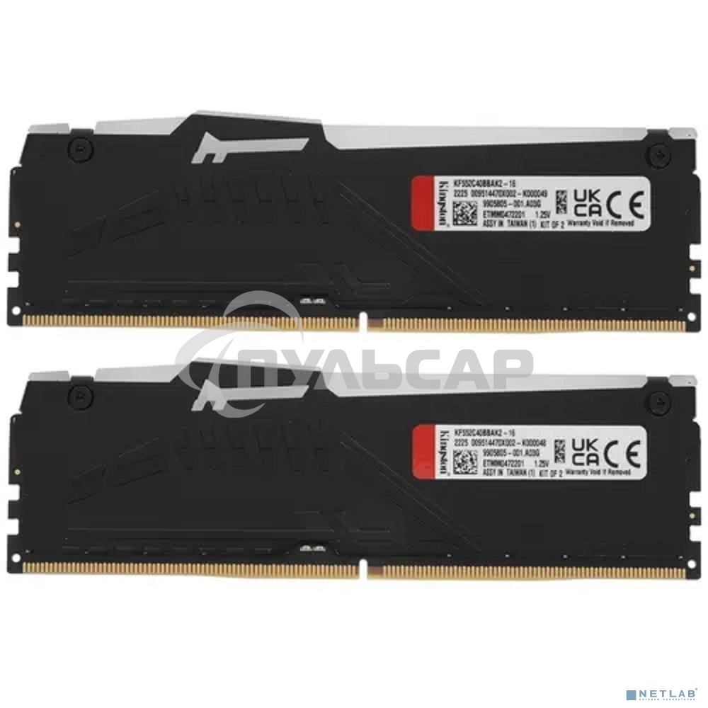 Оперативная память Kingston Fury Beast, DDR5, 16Gb (2x8Gb), 5200MHz, CL40, DIMM, с радиаторами, RGB, черный