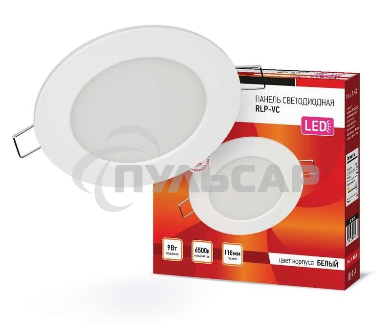 Светильник светодиодный RLP-VC 9Вт 230В 6500К 630лм 118мм IP40 панель круглая бел. IN HOME 4690612024523