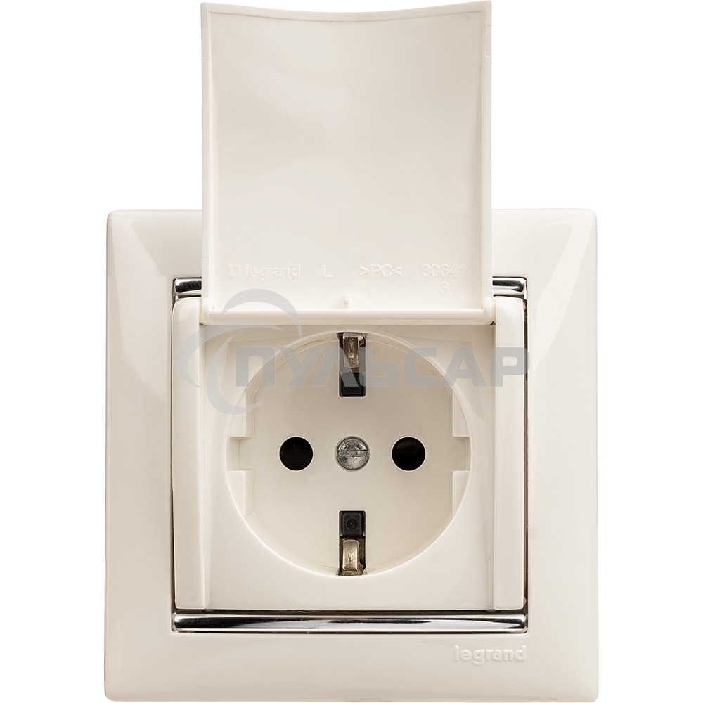 Розетка Valena с заземлением с крышкой (белая)