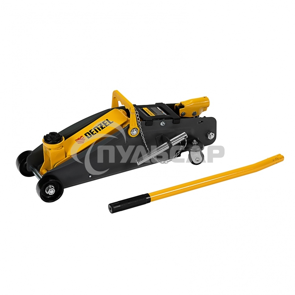 Домкрат гидравлический подкатной с фиксатором Denzel 2,8 т, 135-385 мм, в кейсе 51156