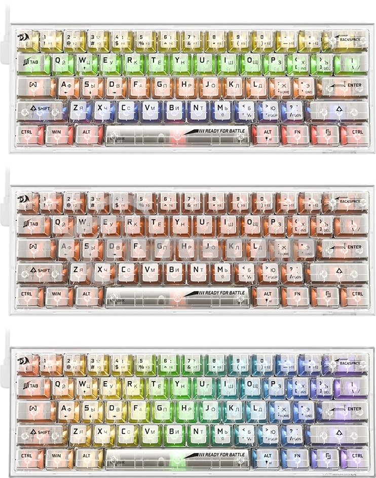 Клавиатура проводная игровая Redragon Fizz прозрачно-белая (USB,+ICE, 61 кл., RGB подсветка)