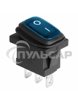 Выключатель клавишный 250V 6А (3с) ON-OFF синий с подсветкой Mini ВЛАГОЗАЩИТА Rexant