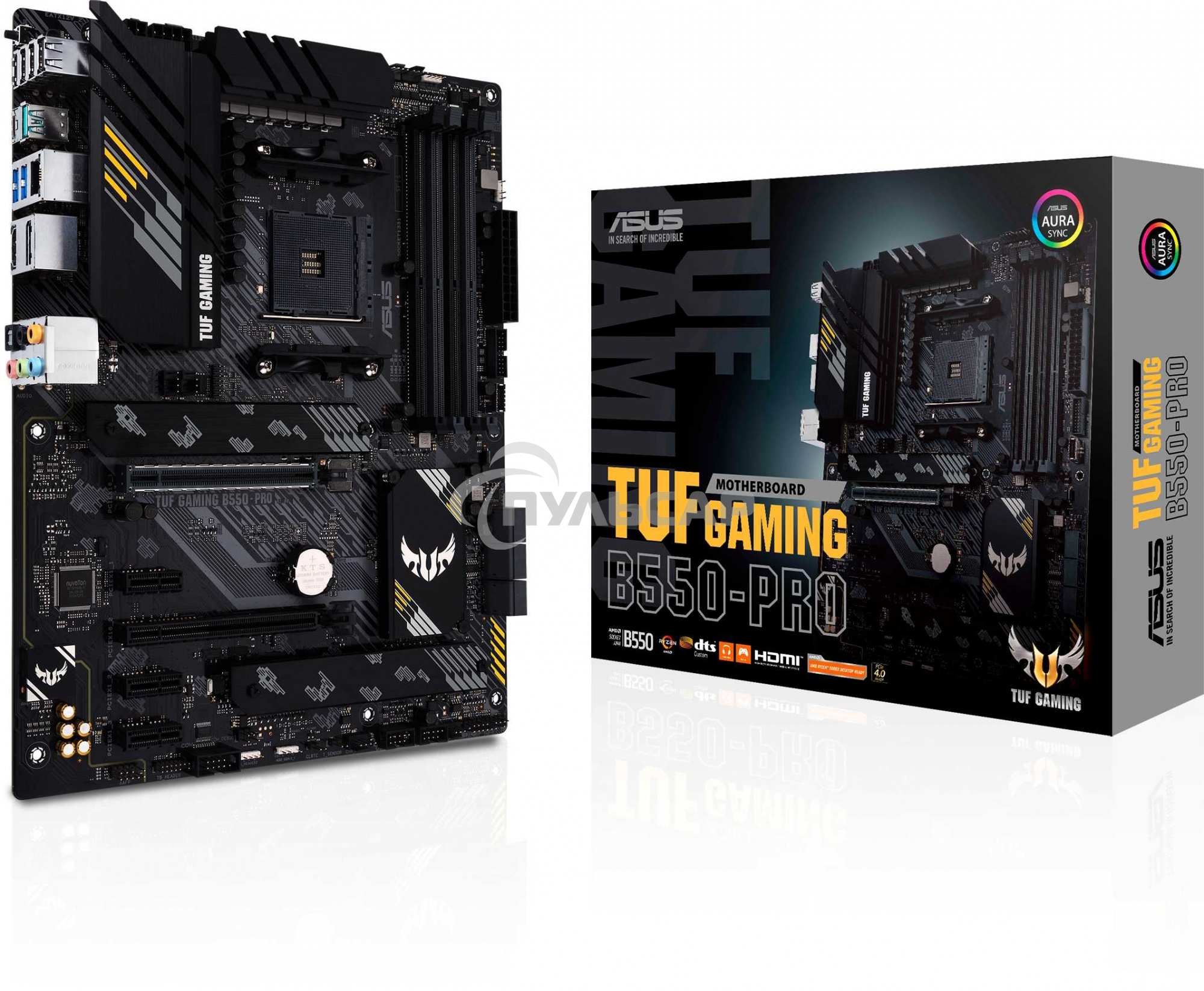 Материнская плата ASUS TUF GAMING B550-PRO, AM4, AMD B550, 4xDDR4, 6xSATA, 2xM.2, 1xPCIe 4.0 x16, 1xPCIe 3.0 x16, 3xPCIe x1, 1xHDMI, 1xDP, 1x 2.5Gb LAN, 4xUSB 2.0, 2xUSB 3.2 Gen 1, 1xUSB 3.2 Gen 2, 1xUSB-C 3.2 Gen 2, 5x3.5 мм, 7.1, ATX