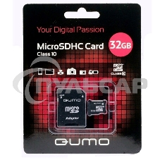 Флэш карта QUMO QM32GMICSDHC10U1 32Gb MicroSDHC Class 10 UHS-I, SD adapter
