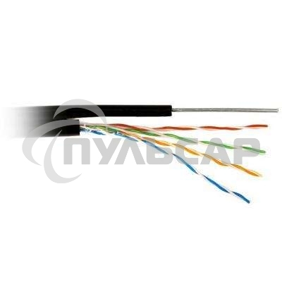 Кабель витая пара U/UTP кат.5E 4х2х24AWG solid CU PE Outdoor трос черный (м) Rexant 01-0046