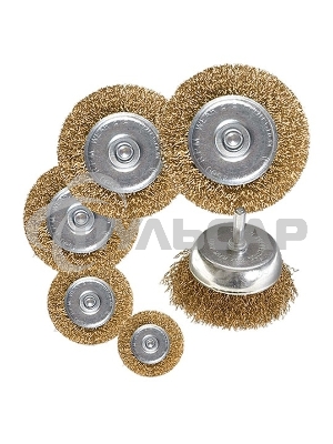 Набор щеток Matrix для дрели, 6 шт., 5 Плоских 40-50-65-75-100 мм, 1 Чашка 50 мм, со шпильками