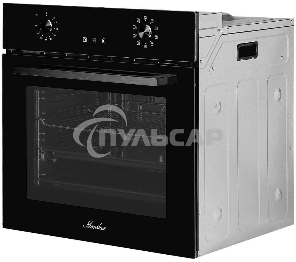 Встраиваемый электрический духовой шкаф MONSHER MOE 6092 Noir, 9 режимов: Традиционный нагрев, Макси-Гриль, Макси-Гриль с конвекцией, Нижний нагрев, Разморозка, Традиционный нагрев с конвекцией, Режим подсветка, Конвекция, Режим пицца, утапливаемые поворо