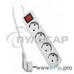 Сетевой фильтр Гарнизон ELB-G4-W-2, 4 евророзетки с выключателем и заземлением, допустимый ток 16А, длина 2м.