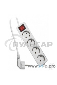 Сетевой фильтр Гарнизон ELB-G4-W-2, 4 евророзетки с выключателем и заземлением, допустимый ток 16А, длина 2м.