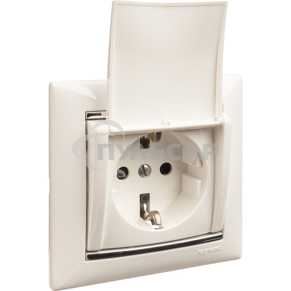 Розетка Valena с заземлением с крышкой (белая)