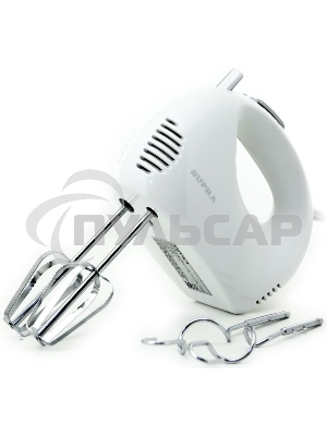 Миксер SUPRA MXS-527 500 Вт.Режим Турбо. 5 скоростей. Две насадки: для взбивания яиц и крема и для замеса тяжелого теста. белый.