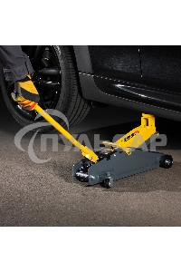 Домкрат гидравлический подкатной с фиксатором Denzel 2,8 т, 135-385 мм, в кейсе 51156