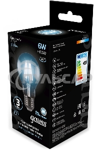 Лампа светодиодная Gauss 102802206LED Filament А60 Е27 6Вт 4100к 1/10/40