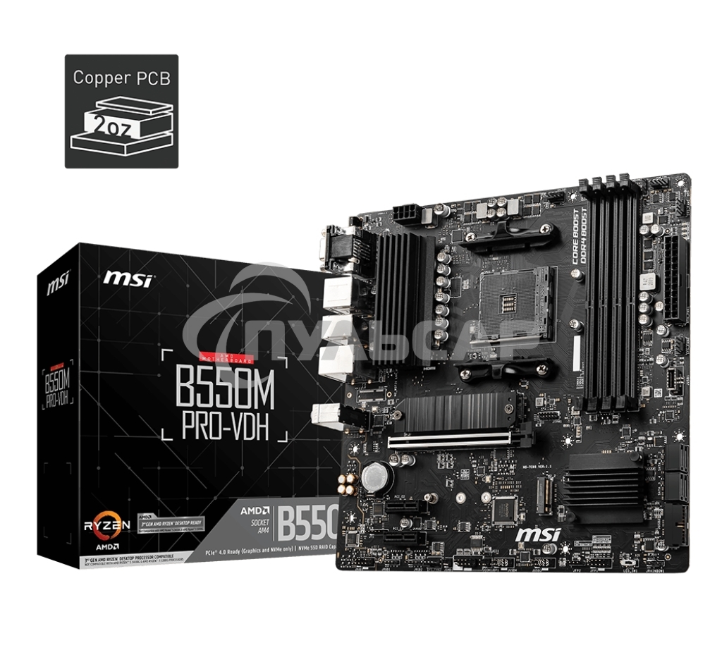 Материнская плата MSI B550M PRO-VDH, AM4, AMD B550, 4xDDR4, 4xSATA, 2xM.2, 1xPCI-E 4.0 x16, 2xPCI-E x1, 1xDP, 1xHDMI, 1xVGA, 1x 1Gb LAN, 2xUSB 2.0, 4xUSB 3.2 Gen 1, 3x3.5 мм, 7.1, Micro-ATX