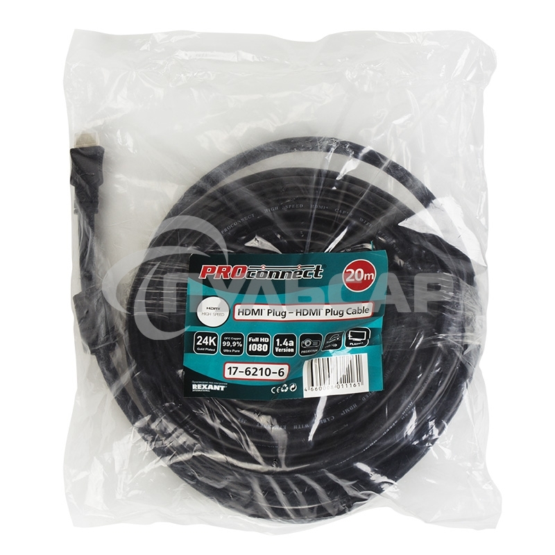 Кабель Proconnect (17-6210-6) Шнур HDMI - HDMI gold 20М с фильтрами (PE bag)