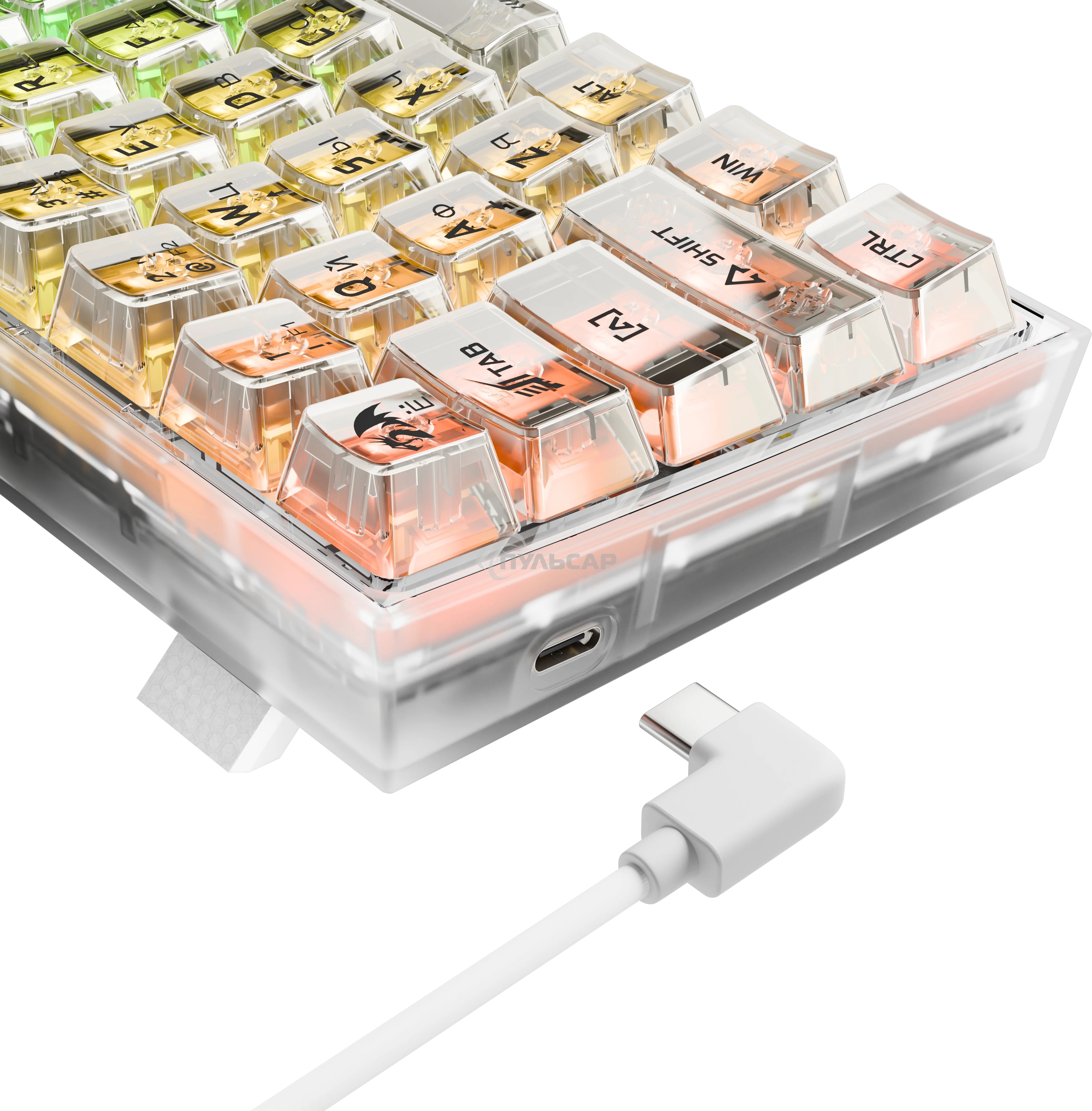 Клавиатура проводная игровая Redragon Fizz прозрачно-белая (USB,+ICE, 61 кл., RGB подсветка)