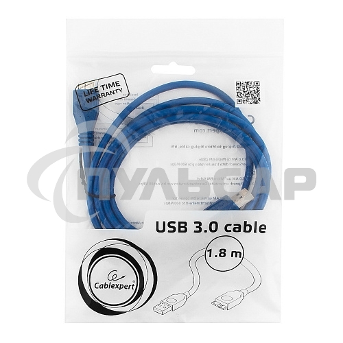 Кабель USB 3.0 для соед. 1.8м А-microB (5 pin) Gembird PRO позол.конт., пакет CCP-mUSB3-AMBM-6