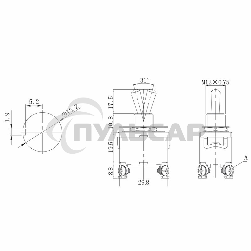Тумблер 250V 15А (4c) ON-OFF двухполюсный(KN-201)Rexant (в упак. 1шт.)