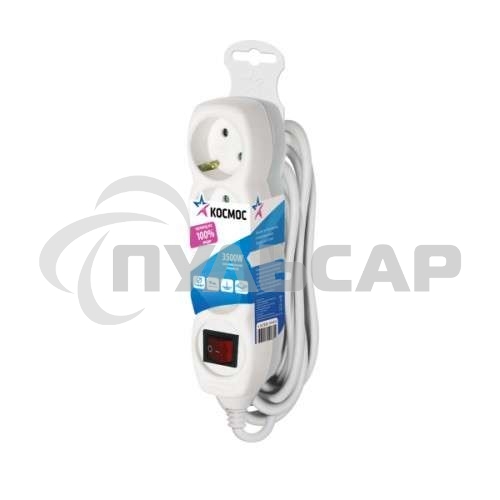 Удлинитель 3х5м с заземл. 16А IP20 с выкл. ПВС 3х1 Космос YKsm5m-3g-Z-V(K)