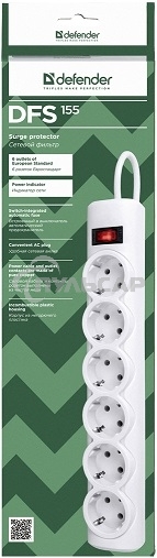 Сетевой фильтр Defender DFS 155 5.0 m, 6 розеток, белый