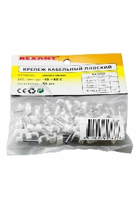 Крепеж кабеля плоский 6 х 4 мм, белый (упак. 50 шт) Rexant