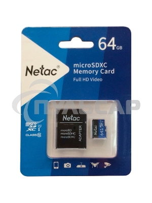 Флеш карта microSDHC 64Gb Netac P500 <NT02P500STN-064G-R> (с SD адаптером) 80Mb/s