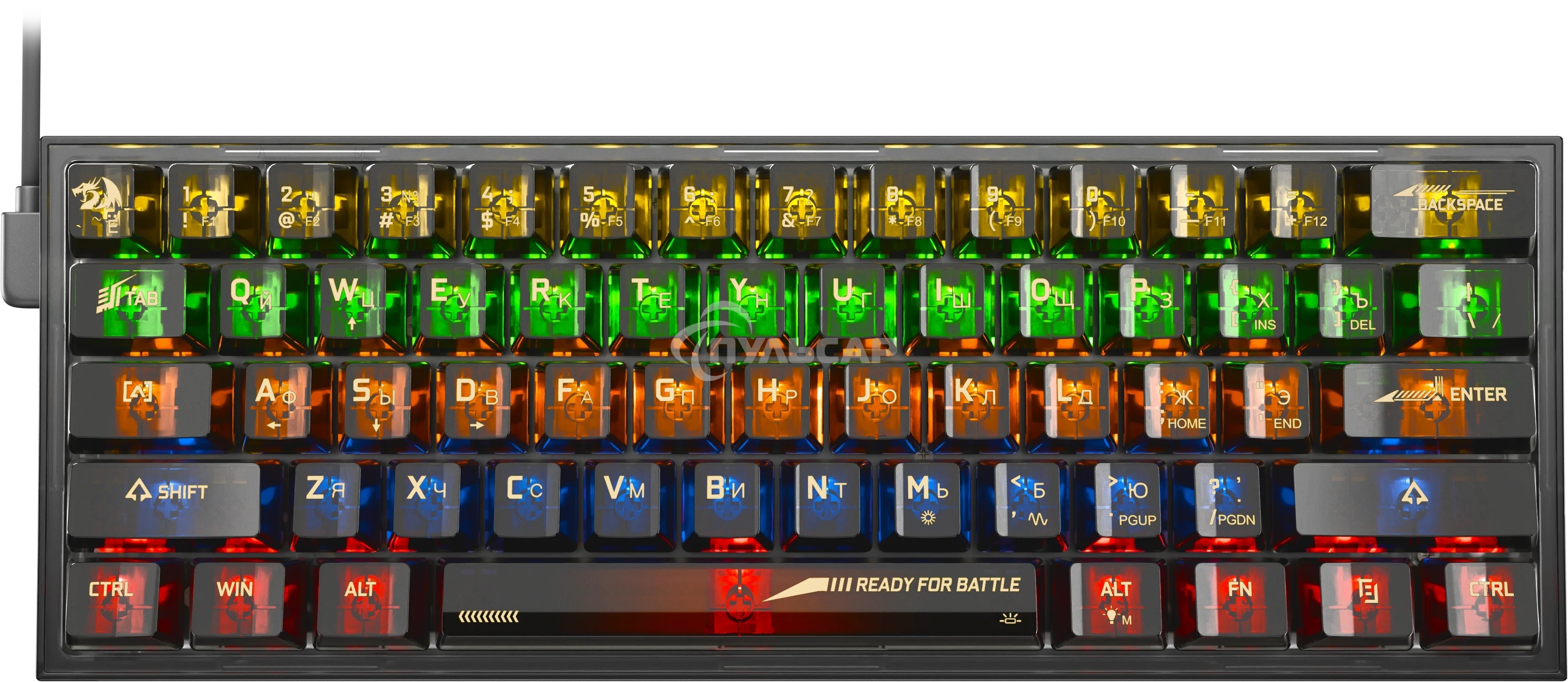 Клавиатура проводная игровая Redragon Fizz прозрачно-черная (USB, +ICE, 61 кл., RGB подсветка)