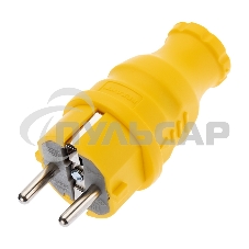 Вилка прямая влагозащищенная, c/з, 16А. IP44, каучук желтая Rexant