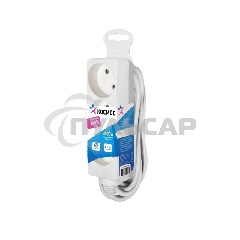 Удлинитель Космос 3х1.5м без заземл. 16А IP20 ПВС 2х1