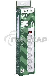 Сетевой фильтр Defender DFS 151 1,8 м, белый, 6 розеток