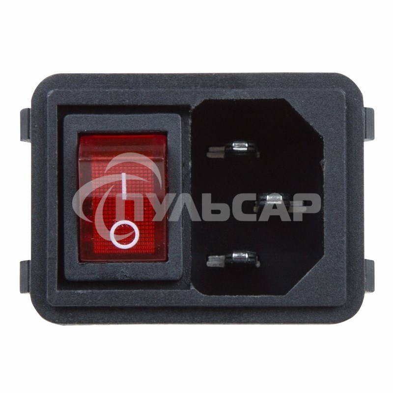 Выключатель клавишный Rexant 250V 10А (4с) ON-OFF красный с подсветкой и штекером C14 3PIN