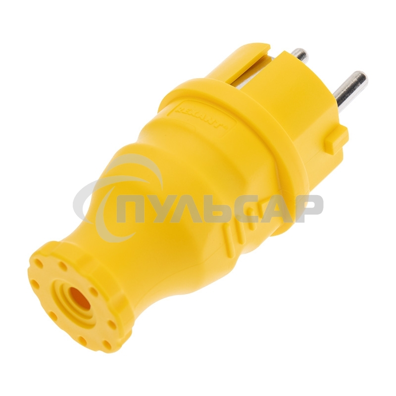Вилка прямая влагозащищенная, c/з, 16А. IP44, каучук желтая Rexant