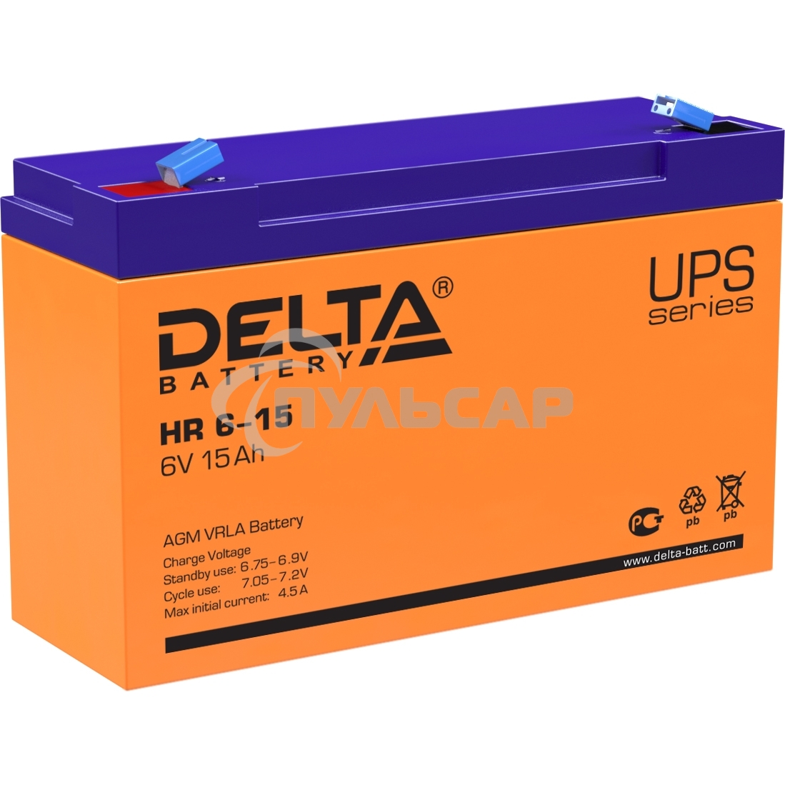 Батарея Delta HR 6-15 (6V 15Ah)