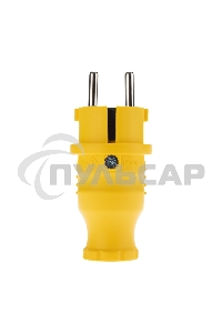 Вилка прямая влагозащищенная, c/з, 16А. IP44, каучук желтая Rexant