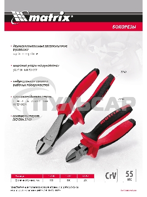Бокорезы Matrix 200 мм, хром-ванадий, двухкомпонентные рукоятки